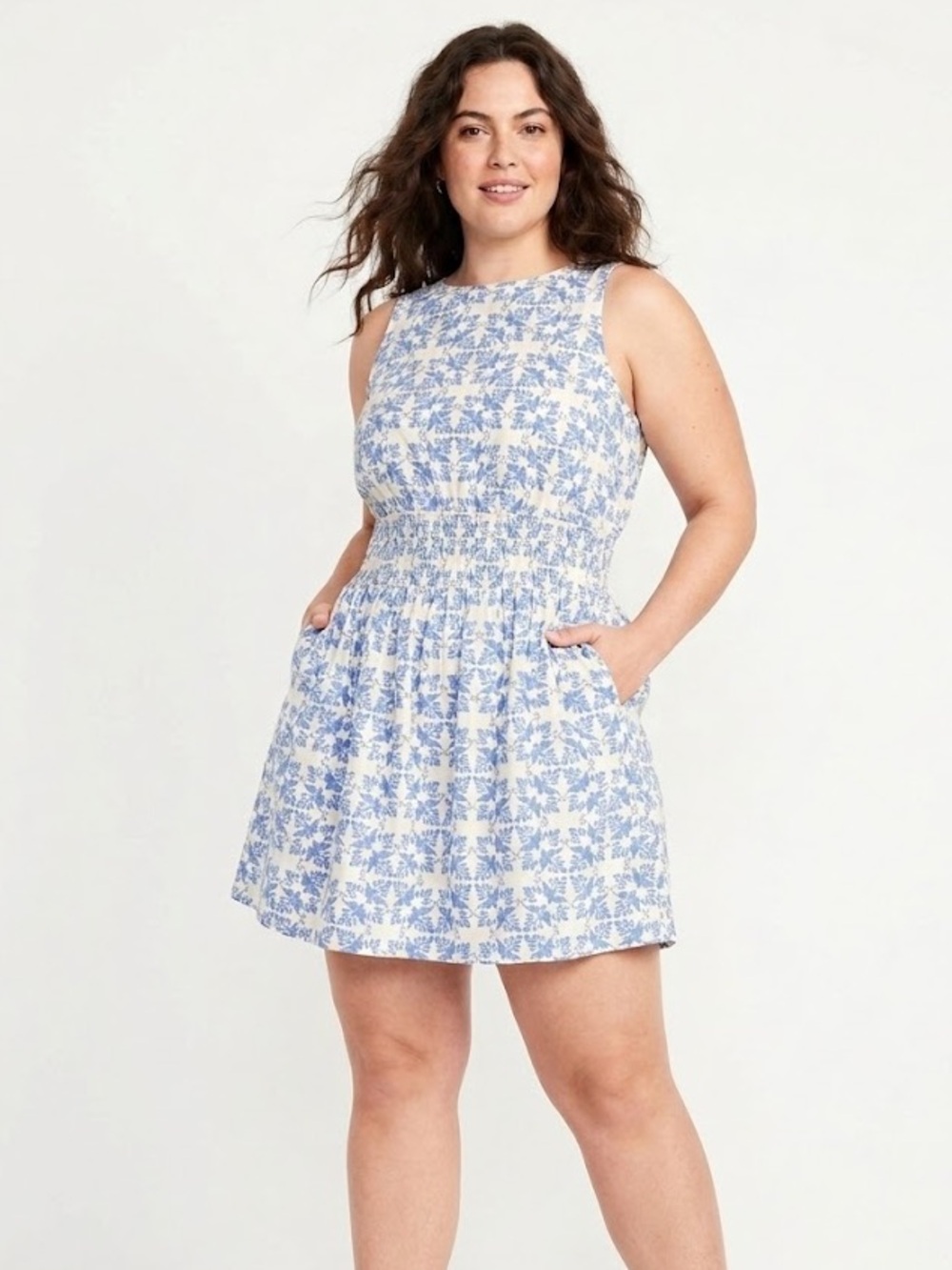 Universal Thread | Women’s Blue and White Floral Smocked Mini Dress Size XXL